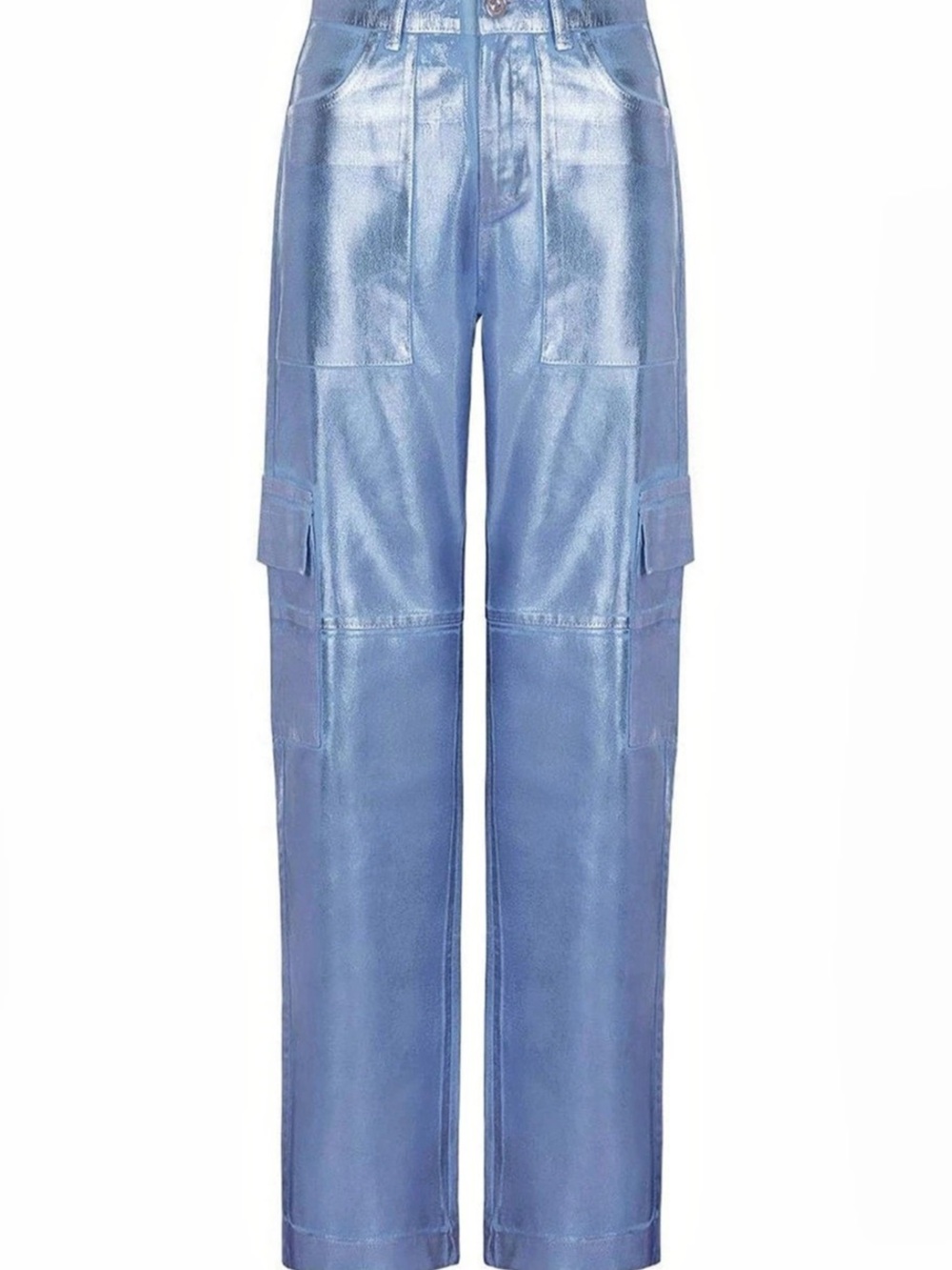 Nocturne Metallic Printed Cargo Pants Wide Leg Jeans in Blue NWT